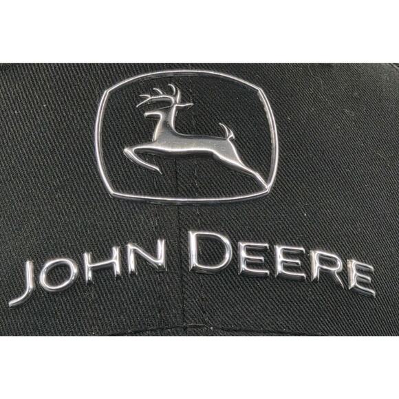 Genuine John Deere Black Strapback Hat‎ Chrome Logo Trucker Cap Farm Tractor - Picture 2 of 9